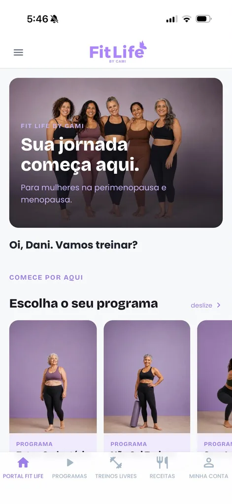 Tela inicial do Fit Life App